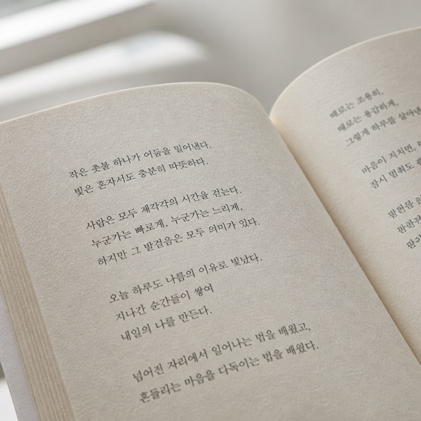 미색 모조지 내지를 펼친 단행본